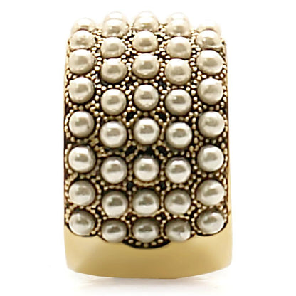 Gold Brass Ring with Synthetic Pearl in Citrine Yellow