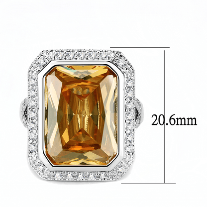 Rhodium Brass Ring with AAA Grade CZ in Champagne