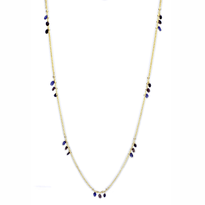 3W1538 - Gold Brass Necklace with Semi-Precious Amethyst Crystal in Amethyst