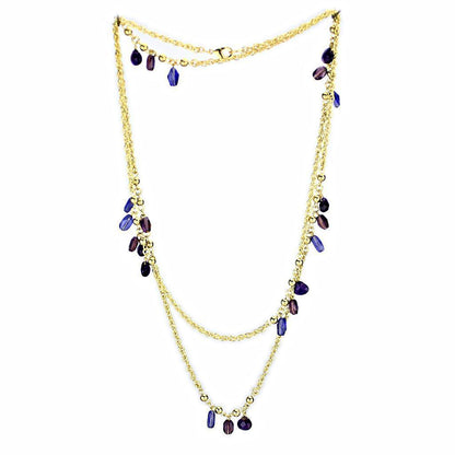 3W1538 - Gold Brass Necklace with Semi-Precious Amethyst Crystal in Amethyst