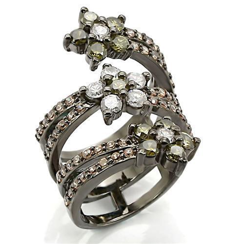 Ruthenium Brass Ring with AAA Grade CZ  in Multi Color Size 5