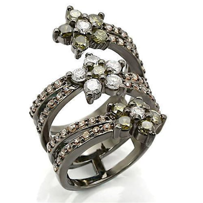 Ruthenium Brass Ring with AAA Grade CZ  in Multi Color Size 5
