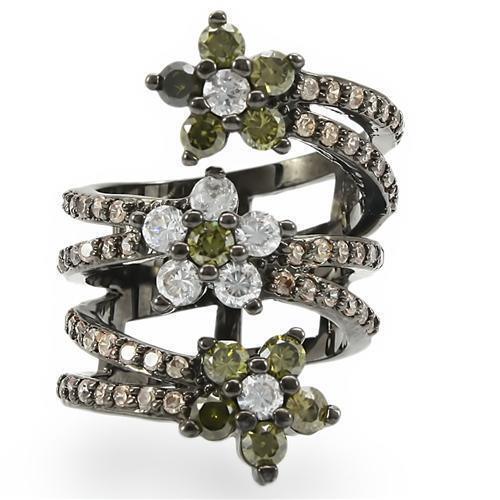Ruthenium Brass Ring with AAA Grade CZ  in Multi Color Size 5