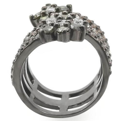 Ruthenium Brass Ring with AAA Grade CZ  in Multi Color Size 5