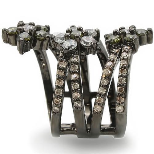 Ruthenium Brass Ring with AAA Grade CZ  in Multi Color Size 5