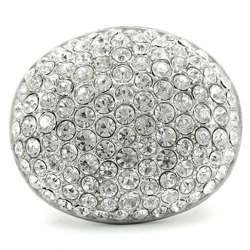 Rhodium+Brushed Brass Ring with Top Grade Crystal in Clear Size 5