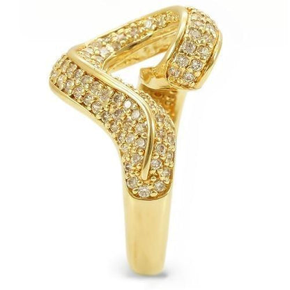 Gold Brass Ring with AAA Grade CZ  in Clear Size 5