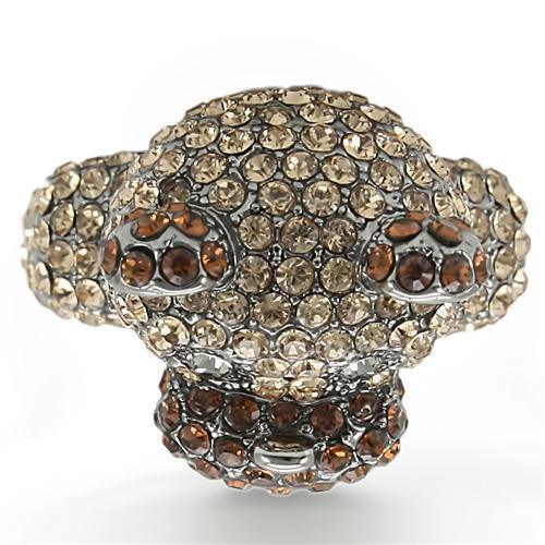 Ruthenium Brass Ring with Top Grade Crystal in Multi Color Size 7
