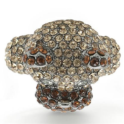 Ruthenium Brass Ring with Top Grade Crystal in Multi Color Size 7