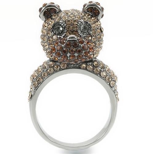 Ruthenium Brass Ring with Top Grade Crystal in Multi Color Size 7