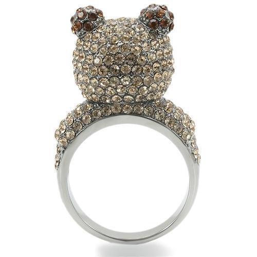 Ruthenium Brass Ring with Top Grade Crystal in Multi Color Size 7