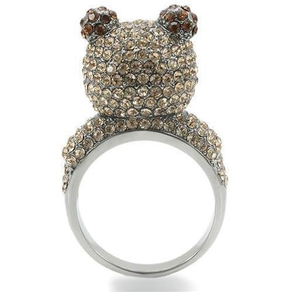 Ruthenium Brass Ring with Top Grade Crystal in Multi Color Size 7