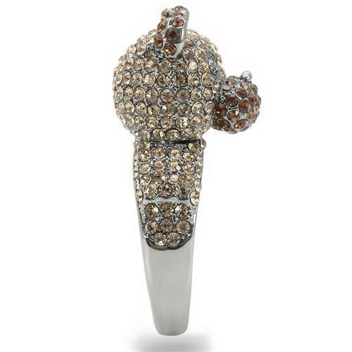 Ruthenium Brass Ring with Top Grade Crystal in Multi Color Size 7