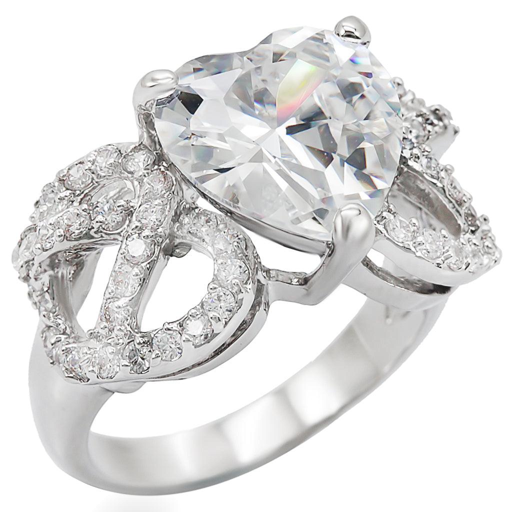 Rhodium Brass Ring with AAA Grade CZ in Clear Size 5