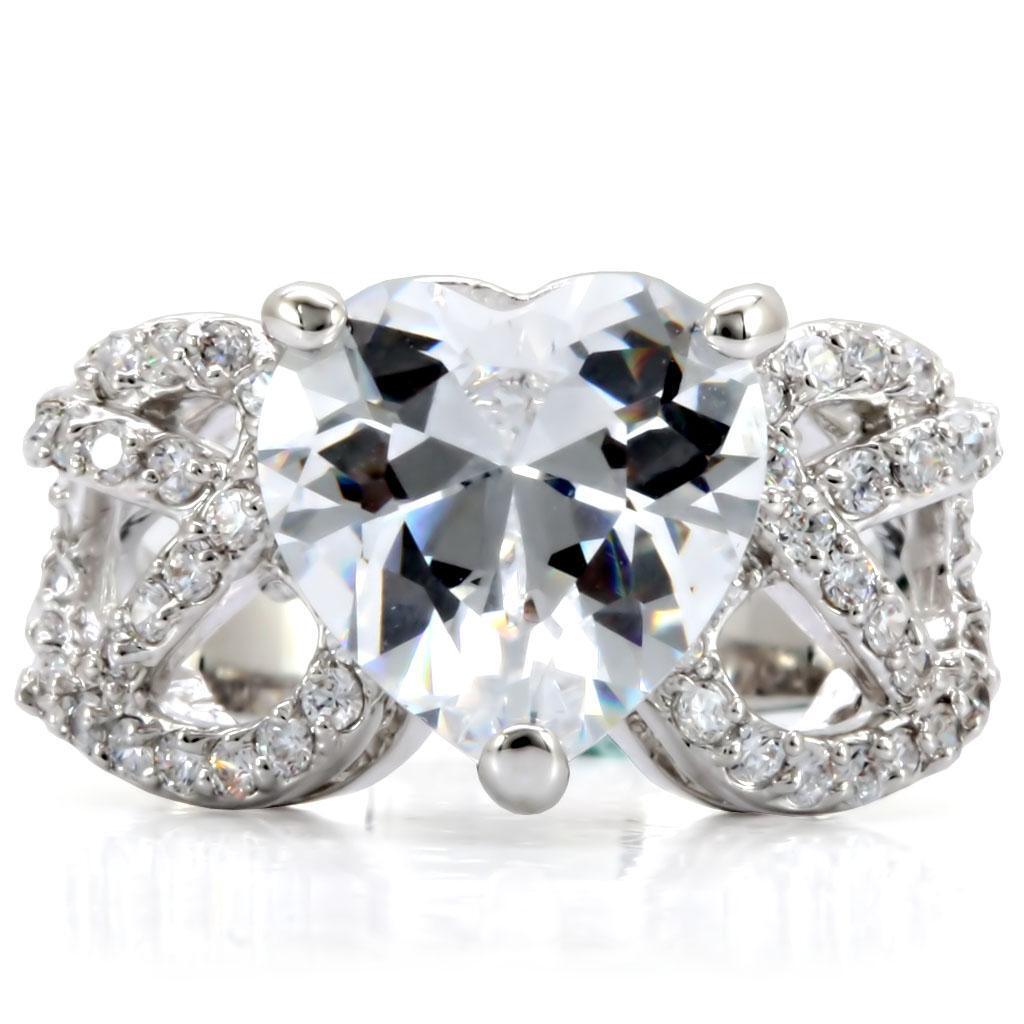 Rhodium Brass Ring with AAA Grade CZ in Clear Size 5