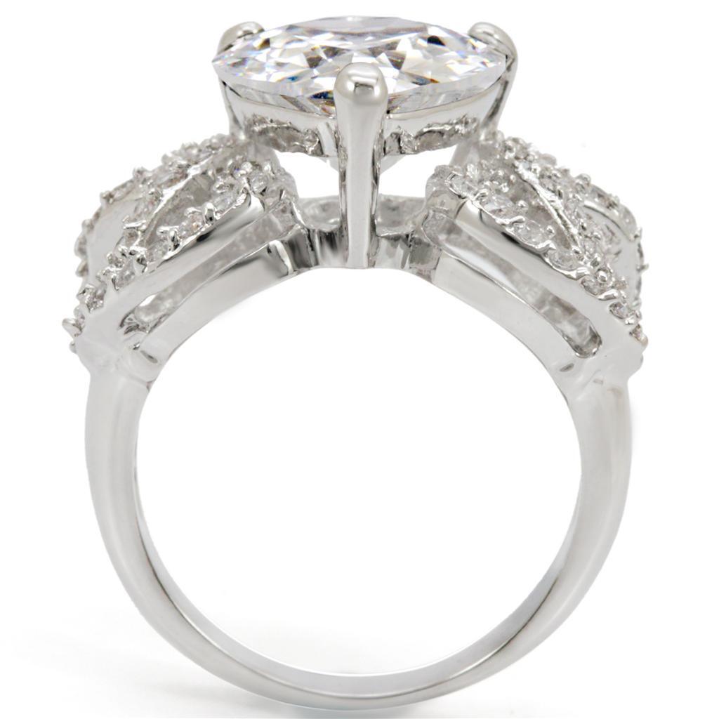 Rhodium Brass Ring with AAA Grade CZ in Clear Size 5