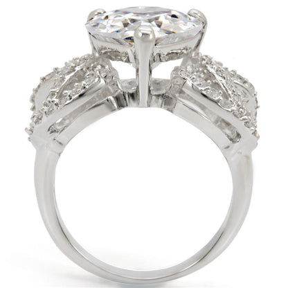 Rhodium Brass Ring with AAA Grade CZ in Clear Size 5