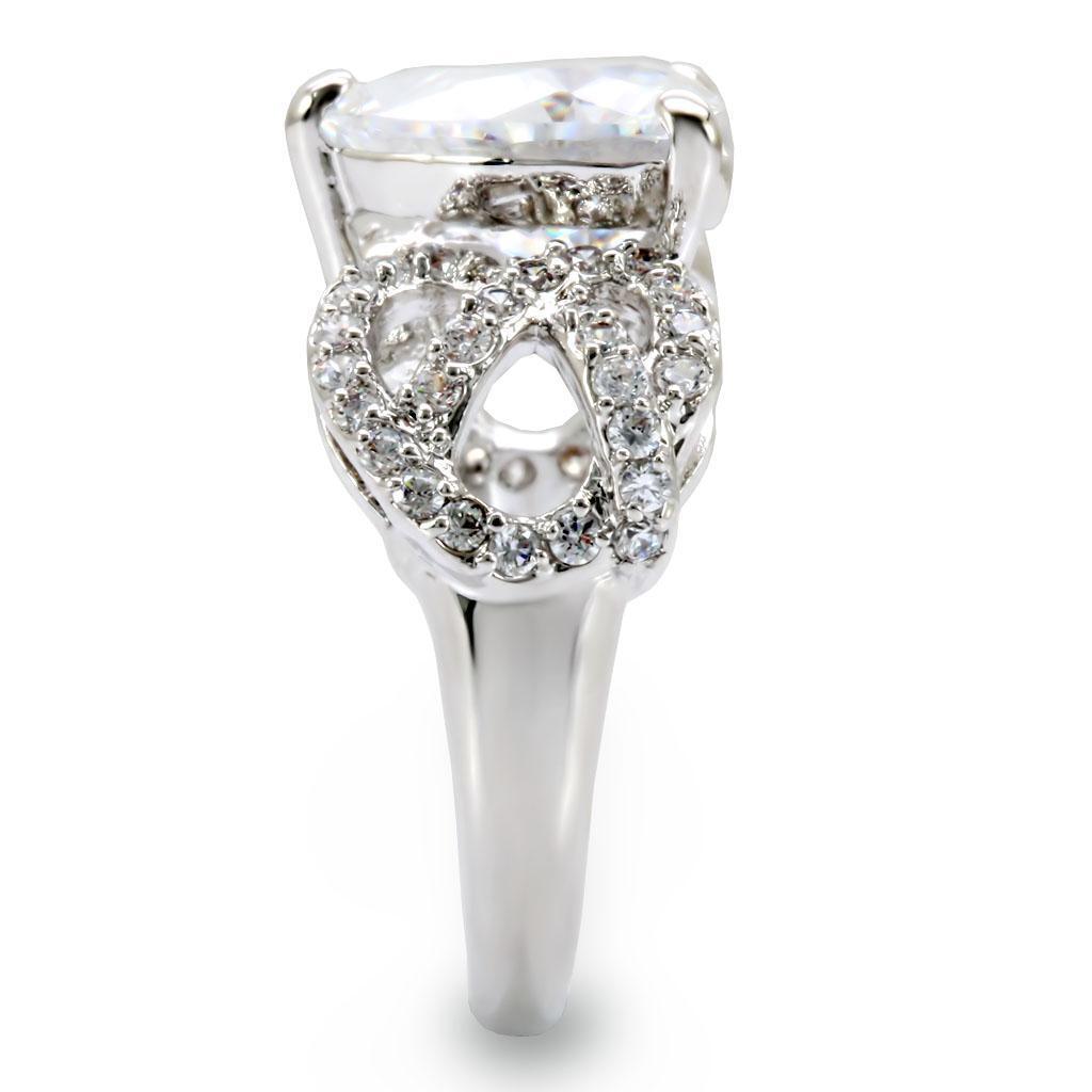 Rhodium Brass Ring with AAA Grade CZ in Clear Size 5