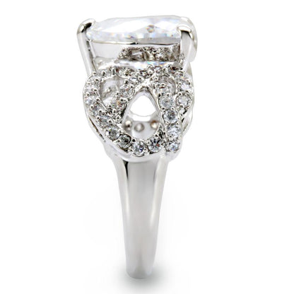 Rhodium Brass Ring with AAA Grade CZ in Clear Size 5
