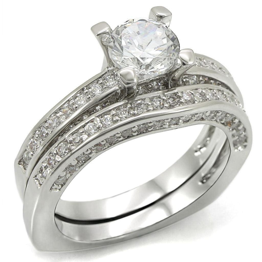 Rhodium Brass Ring with AAA Grade CZ  in Clear Size 10