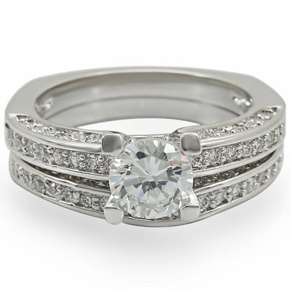 Rhodium Brass Ring with AAA Grade CZ  in Clear Size 10
