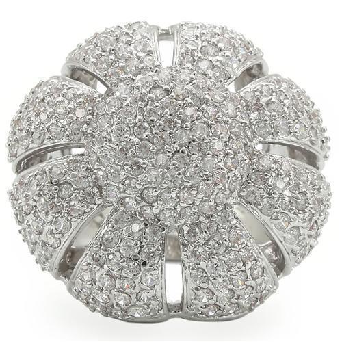Rhodium Brass Ring with AAA Grade CZ  in Clear Size 7