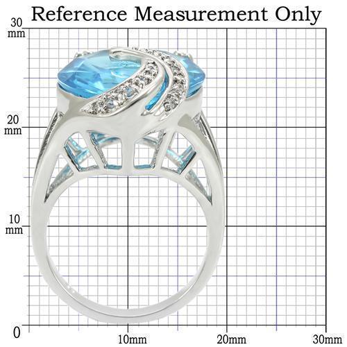 Rhodium Brass Ring with Synthetic Synthetic Glass in Sea Blue