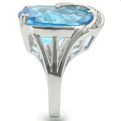 Rhodium Brass Ring with Synthetic Synthetic Glass in Sea Blue
