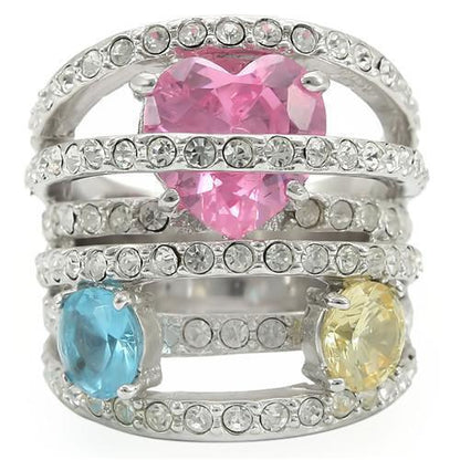 Rhodium Brass Ring with AAA Grade CZ in Rose Size 8