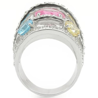 Rhodium Brass Ring with AAA Grade CZ in Rose Size 8