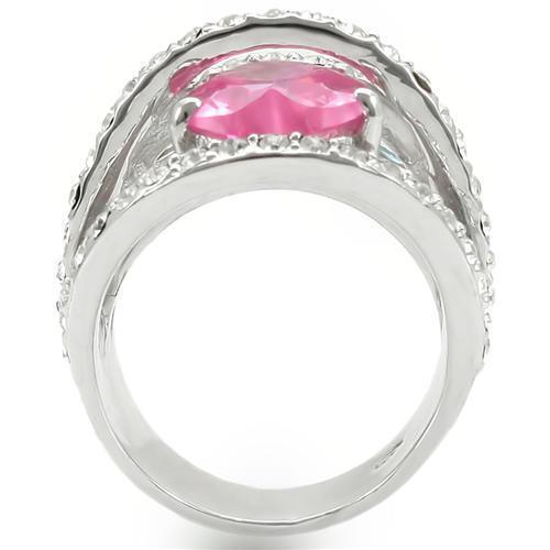 Rhodium Brass Ring with AAA Grade CZ in Rose Size 8