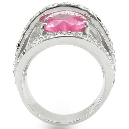 Rhodium Brass Ring with AAA Grade CZ in Rose Size 8