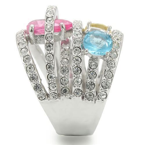 Rhodium Brass Ring with AAA Grade CZ in Rose Size 8
