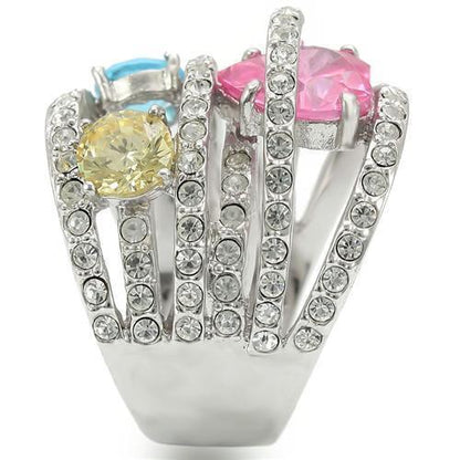 Rhodium Brass Ring with AAA Grade CZ in Rose Size 8