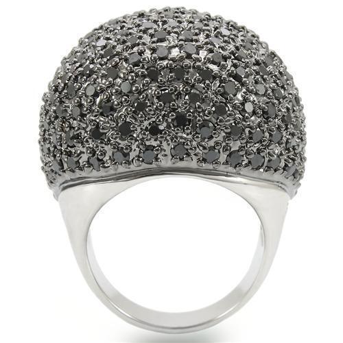 Rhodium + Ruthenium Brass Ring with AAA Grade CZ  in Jet Size 10