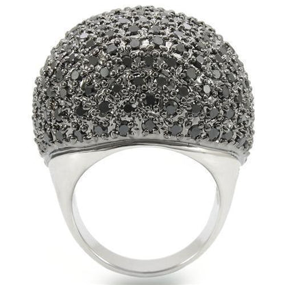 Rhodium + Ruthenium Brass Ring with AAA Grade CZ  in Jet Size 10