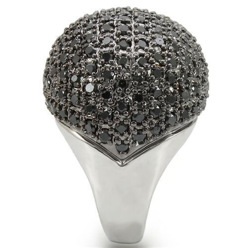 Rhodium + Ruthenium Brass Ring with AAA Grade CZ  in Jet Size 10