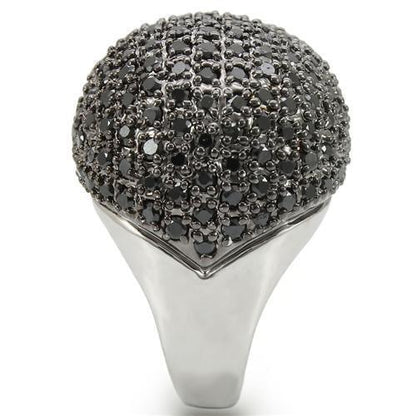 Rhodium + Ruthenium Brass Ring with AAA Grade CZ  in Jet Size 10