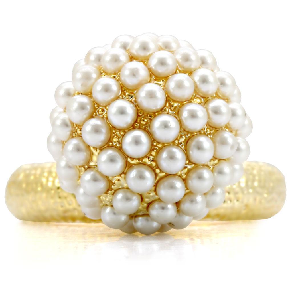 Gold Brass Ring with Synthetic Pearl in Citrine Yellow Size 7