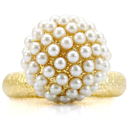 Gold Brass Ring with Synthetic Pearl in Citrine Yellow Size 7