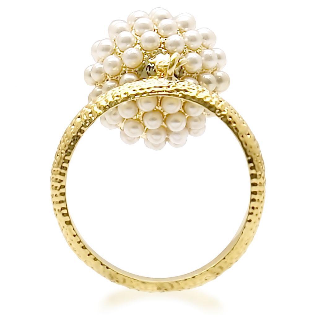 Gold Brass Ring with Synthetic Pearl in Citrine Yellow Size 7