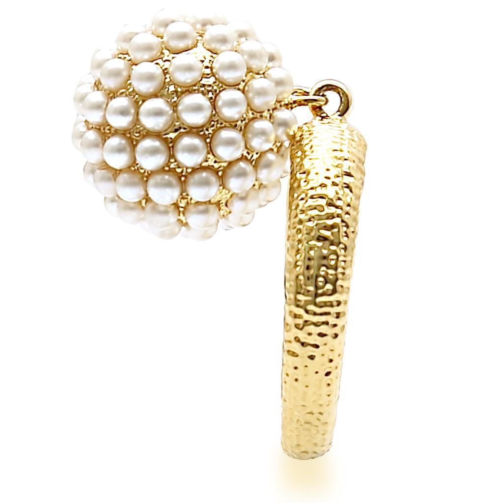Gold Brass Ring with Synthetic Pearl in Citrine Yellow Size 7