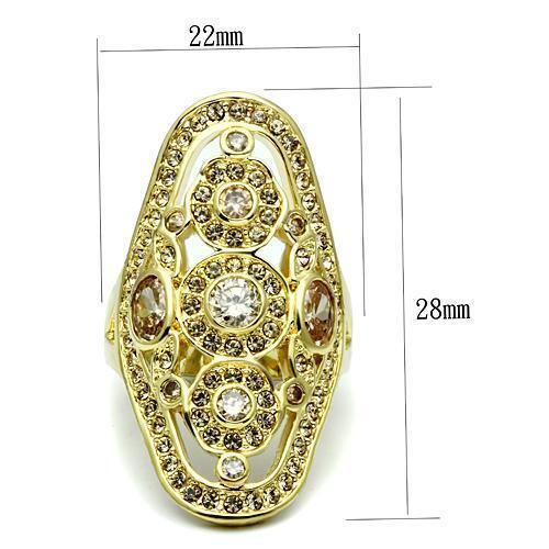 LO2496 - Gold Brass Ring with AAA Grade CZ  in Champagne