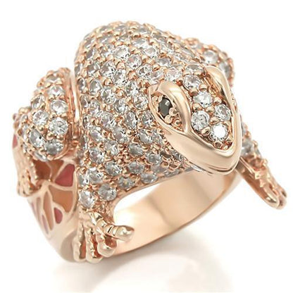 Rose Gold Brass Ring with AAA Grade CZ  in Jet Size 9