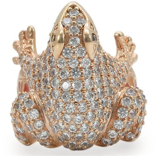 Rose Gold Brass Ring with AAA Grade CZ  in Jet Size 9