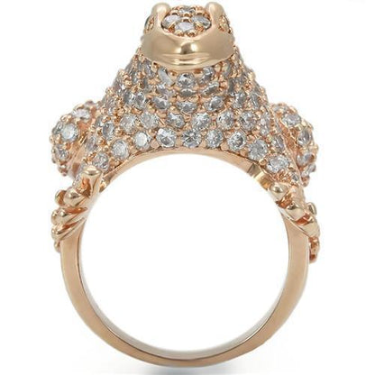 Rose Gold Brass Ring with AAA Grade CZ  in Jet Size 9