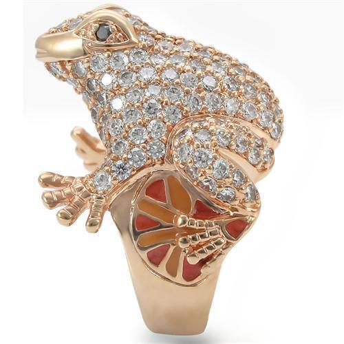 Rose Gold Brass Ring with AAA Grade CZ  in Jet Size 9