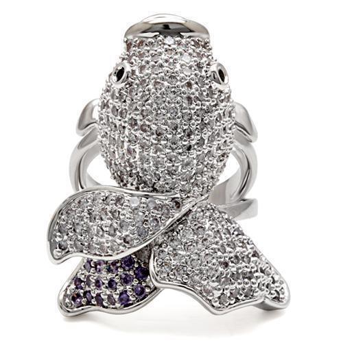 Rhodium Brass Ring with AAA Grade CZ in Multi Color Size 7