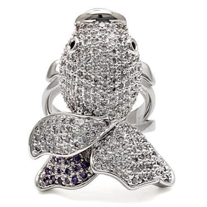 Rhodium Brass Ring with AAA Grade CZ in Multi Color Size 7