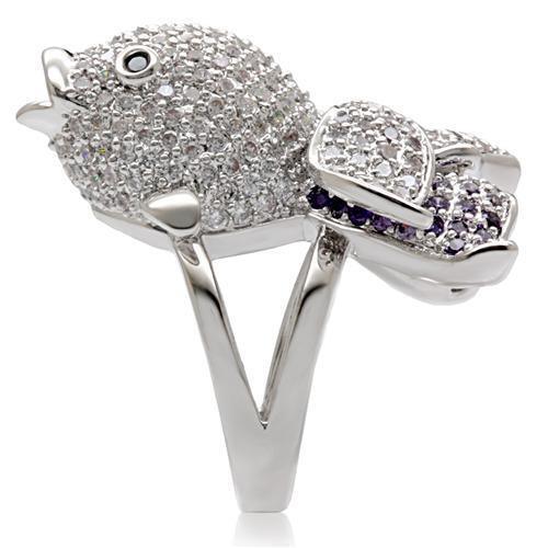 Rhodium Brass Ring with AAA Grade CZ in Multi Color Size 7
